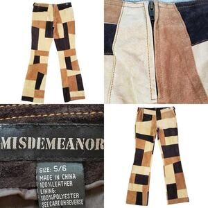 Misdemeanor Vtg Pants Leather Patchwork Low Rise Flare 90s Janet Jackson Y2K